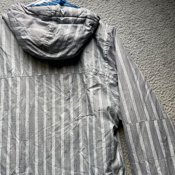 Maui & Sons Jacket Mens Medium Gray Striped Puffer Full Zip Winter Hoodie - Picture 10 of 12
